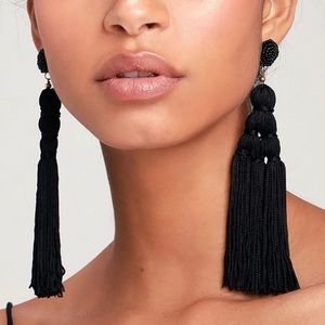 HAILEY Black Tassel Statement Earrings!